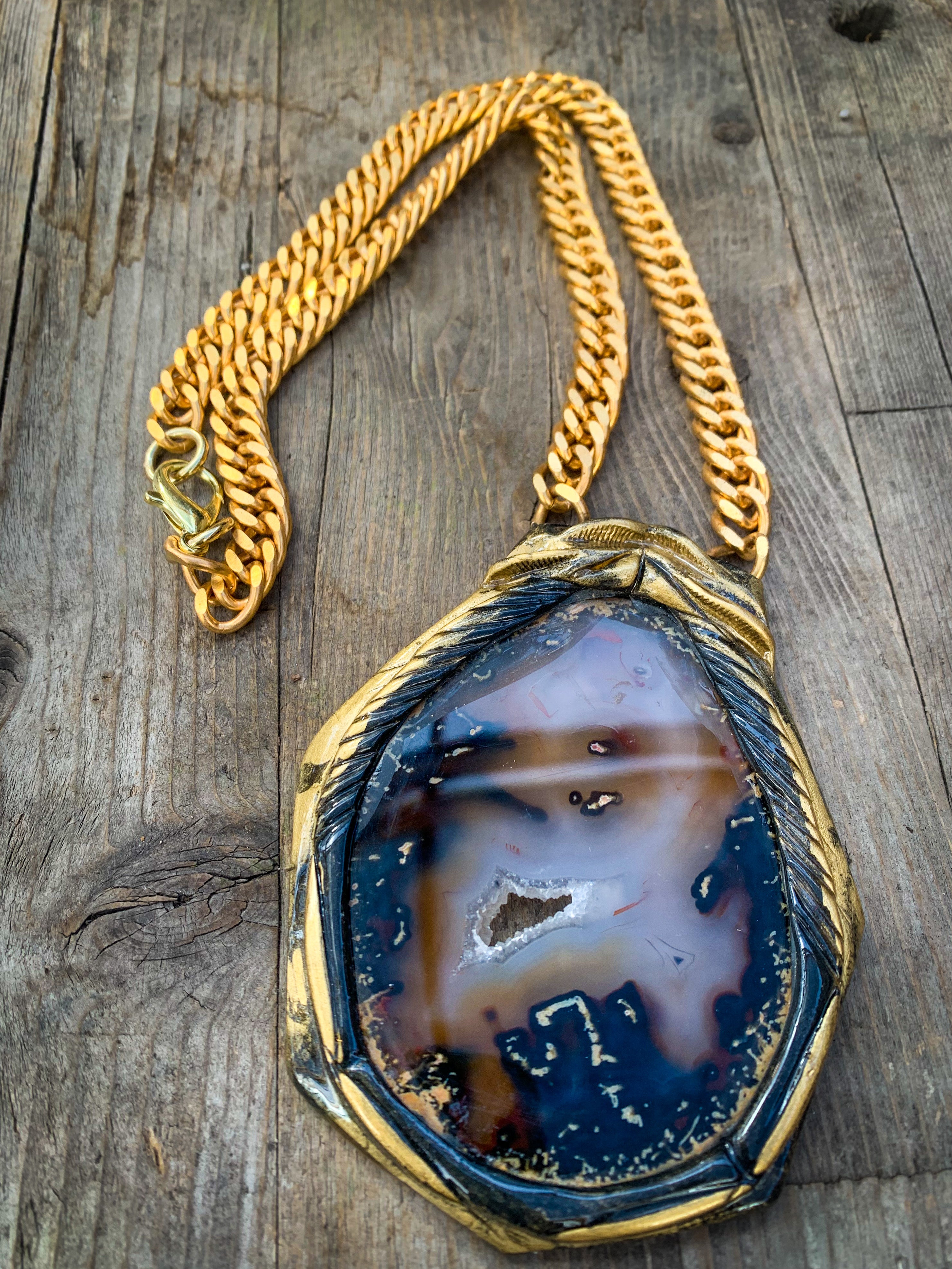 Adina Mills Brown & Black Geode Slice Amulet