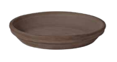 A brown clay saucer on a white background.