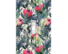 Load image into Gallery viewer, Succulent Light Switch: a pattern of blue-green foliage, with the occasional bright red bloom.
